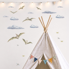 Family Flight Wall Sticker Pack Displayed in Playroom with Tent — Close Up